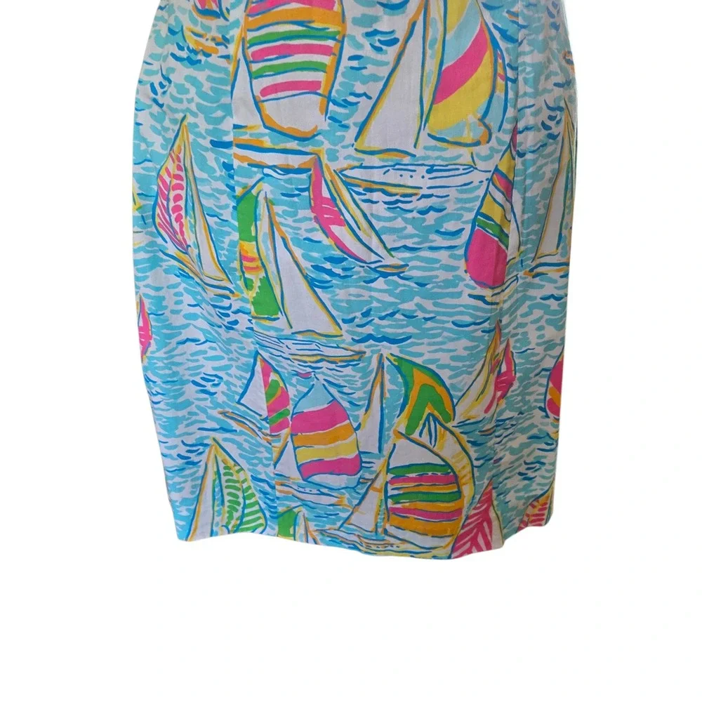 Lilly Pulitzer Sailboat Print Strapless Dress Blue Pink Cotton Size 10 - Picture 8 of 11